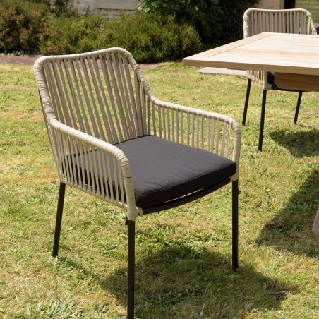 MACABANE - Lot de 2 fauteuils cordage couleur naturelle coussin assise noir