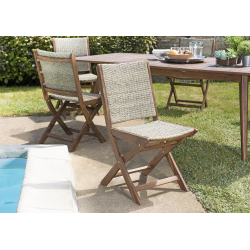 MACABANE - Lot de 2 chaises pliantes acacia et rotin synthétique