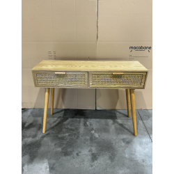 MACABANE - Console couleur naturel 2 tiroirs cannage