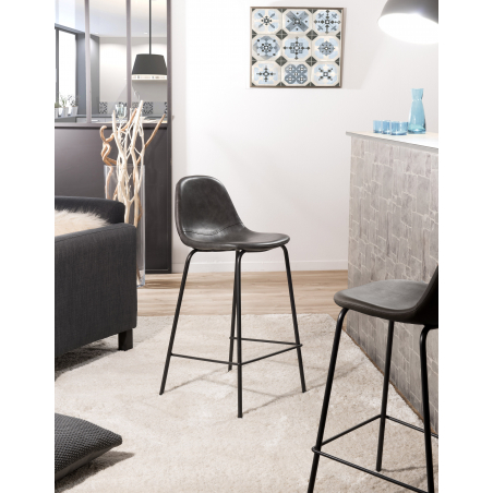 MACABANE - Lot de 2 tabourets de bar John anthracite hauteur d'assise 65cm