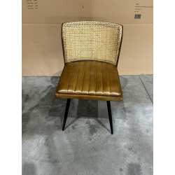 MACABANE - Chaise manguier assise matelassée cuir dossier rotin