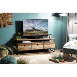 MACABANE - Meuble TV 3 tiroirs Teck recyclé Acacia Mahogany et métal