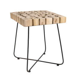 MACABANE - Table d'appoint 41x41cm plateau carré bois teck naturel pieds métal scandi