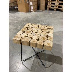 MACABANE - Table d'appoint 41x41cm plateau carré bois teck naturel pieds métal scandi