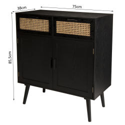 MACABANE - Buffet bois noir 2 tiroirs cannage 2 portes