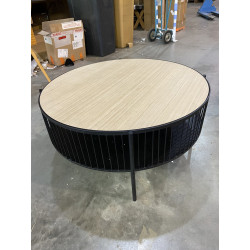 MACABANE - Table basse ronde double plateau 80x80cm en métal plateau bois clair