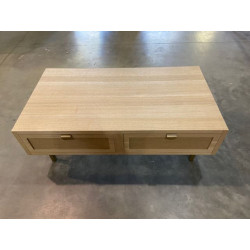MACABANE - Table basse 2 tiroirs toile de jute piètement en métal doré