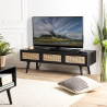 MACABANE - Meuble TV en bois noir 3 tiroirs cannage clair