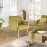 MACABANE - Fauteuil velours vert pieds et accoudoirs bois