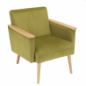 MACABANE - Fauteuil velours vert pieds et accoudoirs bois