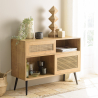 MACABANE - Buffet bas marron 3 niches 2 portes effet cannage pieds métal