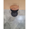 MACABANE - Table d'appoint en rotin noir plateau en bois de teck recyclé