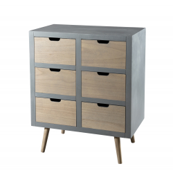 MACABANE - Commode grise 6 tiroirs beiges bois Pin