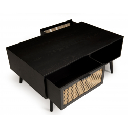 MACABANE - Table basse noire 2 tiroirs cannage 1 niche