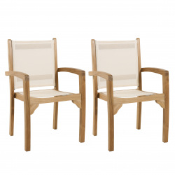 MACABANE - Ensemble de 2 fauteuils de jardin en bois de teck et textilène couleur ivoire