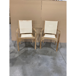 MACABANE - Ensemble de 2 fauteuils de jardin en bois de teck et textilène couleur ivoire