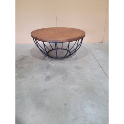 MACABANE - Table basse coque noire 80 x 80 cm Teck recyclé et métal