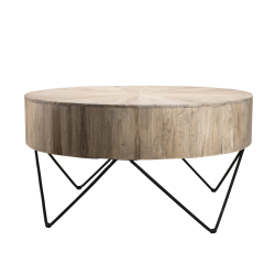 MACABANE - Table basse nature ronde  Teck pieds épingles scandi