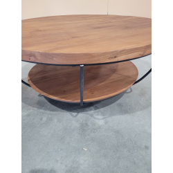 MACABANE - Table basse coque noire double plateau  80x80cm Teck recyclé