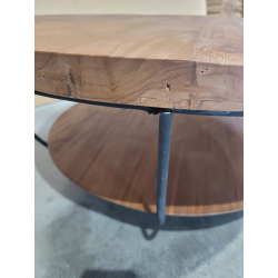 MACABANE - Table basse coque noire double plateau  80x80cm Teck recyclé