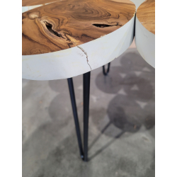 MACABANE - Table basse plateau rondelles bois teck pieds épingles